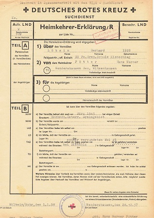 Red cross enquiry SS-Panzergrenadier-Schule Kienschlag 1945