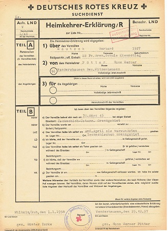 Red cross enquiry SS-Panzer-Grenadier-Schule Kienschlag 1945