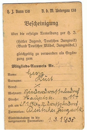 DJ memberships pass HJ Bann 138 Siegen - Wittgenstein 1938-1940