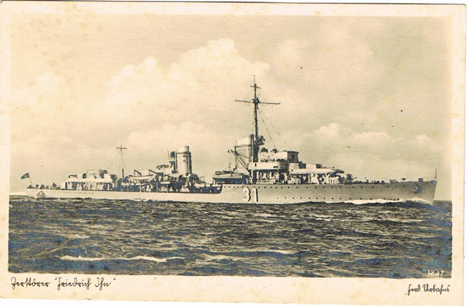 Kriegsmarine post card destroyer Zerstörer Z14 "Friedrich Ihn"
