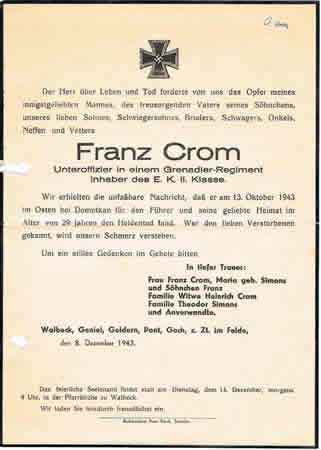 Death notification NCO Grenadier-Regiment 1943 Domotkan EK2