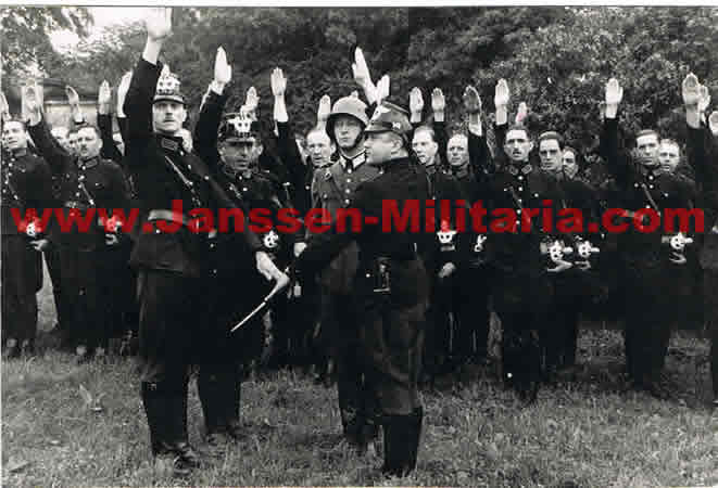Photo ceremony oath swearing police men with tschakos Austria