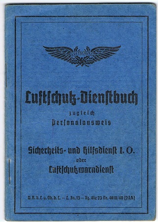Luftschutz Dienstbuch service pass France München 1941