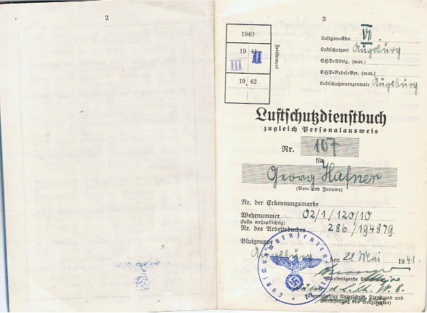 Luftschutz Dienstbuch service pass France München 1941 - Image 2