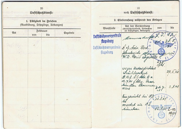 Luftschutz Dienstbuch service pass France München 1941 - Image 6