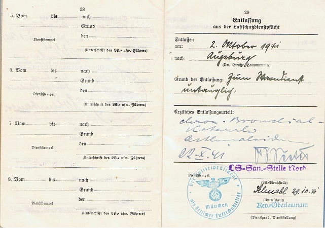 Luftschutz Dienstbuch service pass France München 1941 - Image 7