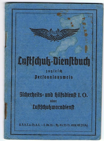 Luftschutz service pass Salzburg Austria 1938-1942