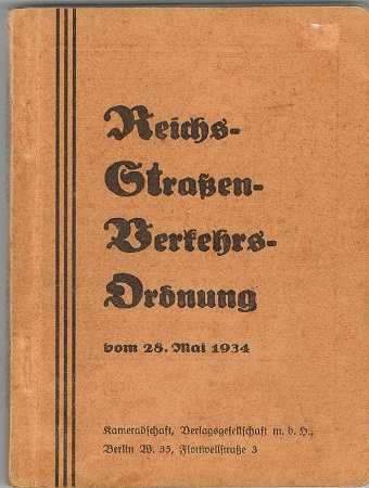 Traffic regulations 1935 Reichs Strassen Verkehrs Ordnung