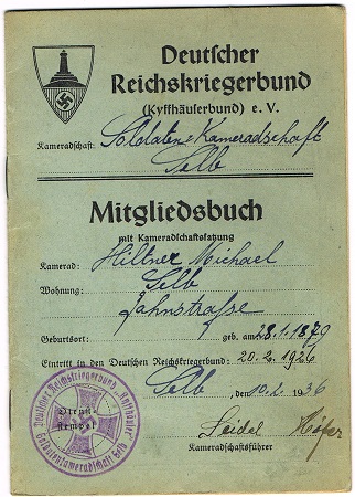Memberships pass Kiefhäuserbund Selb 1936 #2