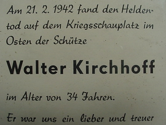 Framed death certificate Rifleman KIA 1942 Eastern Front - Image 2