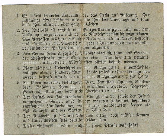 Military hospital leave id card NCO Infanterie-Regiment 95 - Image 2