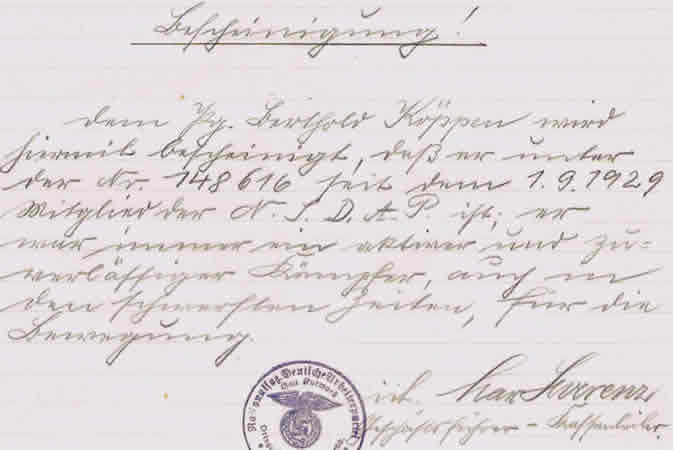 NSDAP membership statement Gau Kurmark 1936 - Image 3