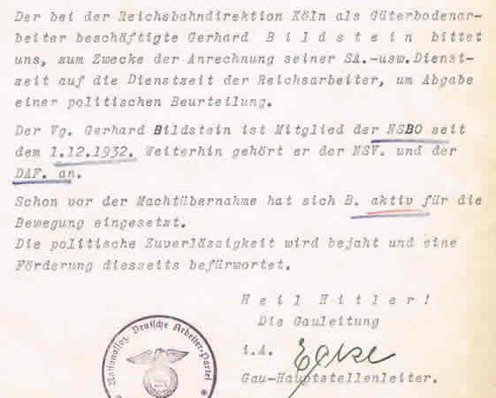 NSDAP Gauleitung Düsseldorf political conduct request 1937 - Image 3