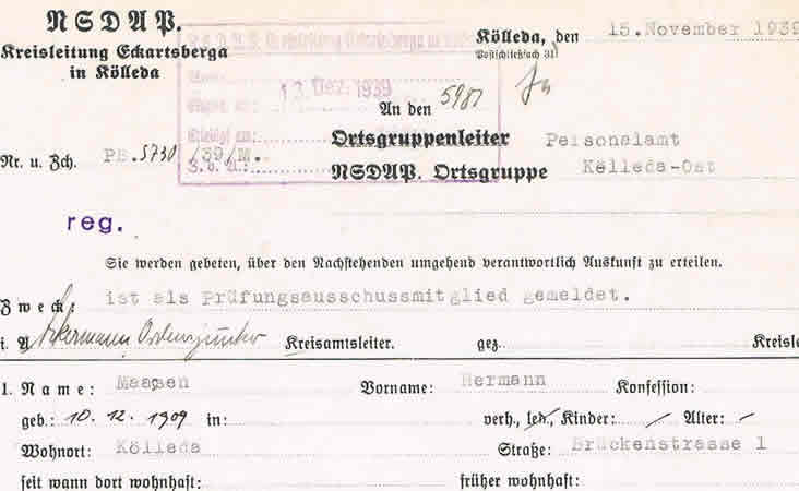 NSDAP political investigation Kreisleitung Eckartsberga 1939 - Image 2