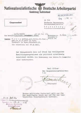 NSDAP Gauleitung Sudetenland political conduct report 1942
