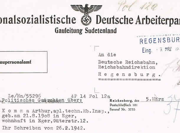 NSDAP Gauleitung Sudetenland political conduct report 1942 - Image 2