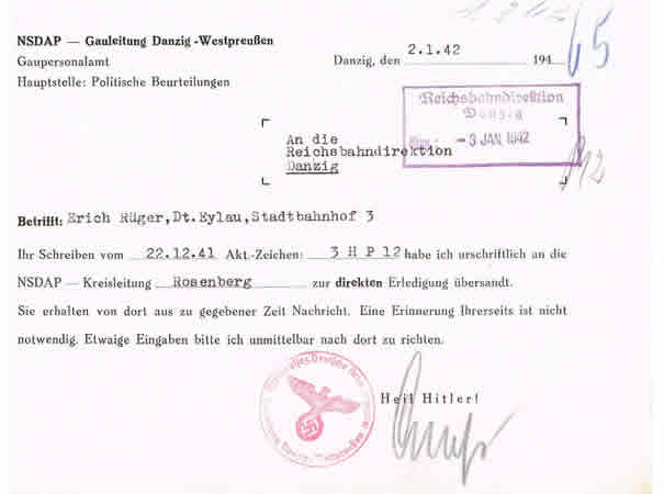 NSDAP document Gauleitung Danzig Austria 1942