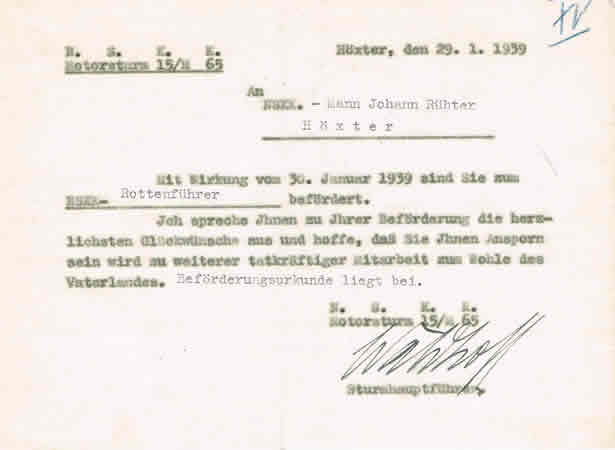 NSKK promotion document Motorsturm Münster 1939