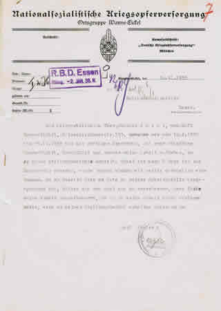 NSKOV document 1935 Ortsgruppe Wanne-Eickel Reichsbahn