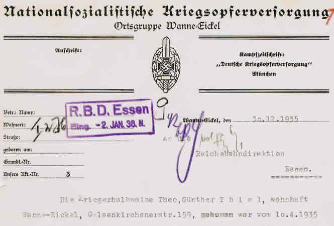NSKOV document 1935 Ortsgruppe Wanne-Eickel Reichsbahn - Image 2
