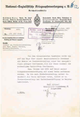 NSKOV document Berlin 1937 Vossstrasse Reichsbahn