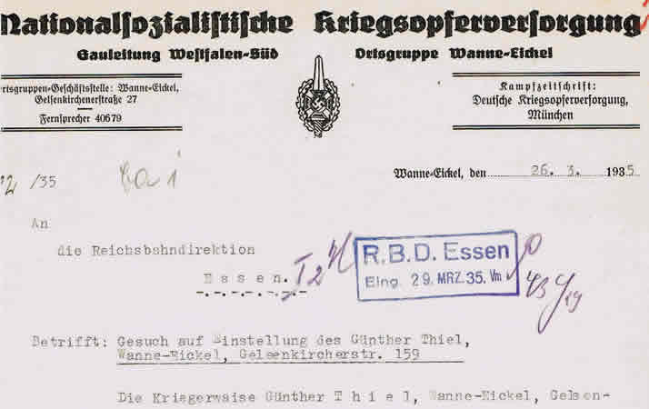 NSKOV document 1935 Ortsgruppe Wanne-Eickel Reichsbahn - Image 2