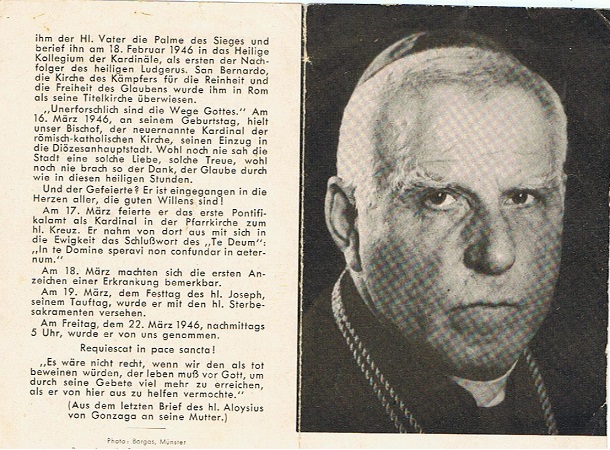 Death card bishop of Munich 1946 Kardinal von Galen
