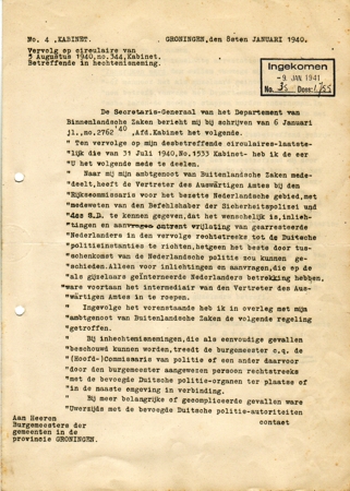Dutch document regarding imprisonment of Dutch citizens 1941