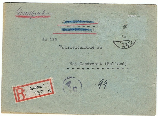 Envelope police Zandvoort Holland 1943