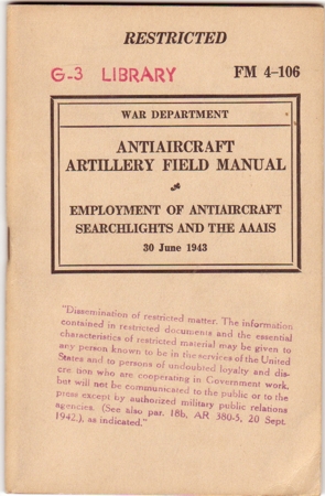 US-Army restricted anti aircraft artillery field manual 1943