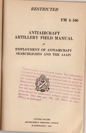 US-Army restricted anti aircraft artillery field manual 1943 - Image 2