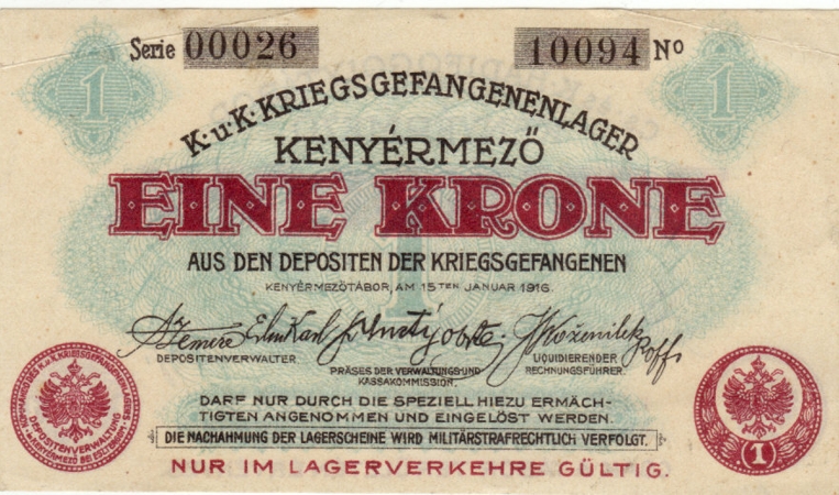 Money POW camp Kenyermezo Hungary 1916