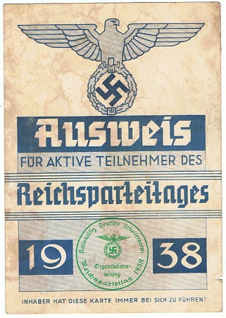 Reichsparteitag Ausweis 1938 Nürnberg RAD Arbeitsmann