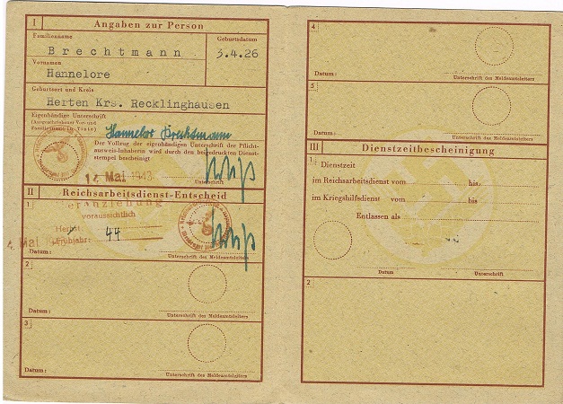 RAD WJ Pflicht-Ausweis duty licence 1943 Recklinghausen - Image 2