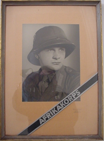 Framed photo Africa Corps soldier and cuff title Afrikakorps