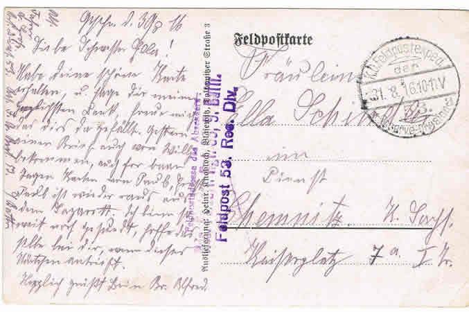Fieldpost card 1916 Feldartillerie 53.Reserve-Division - Image 2