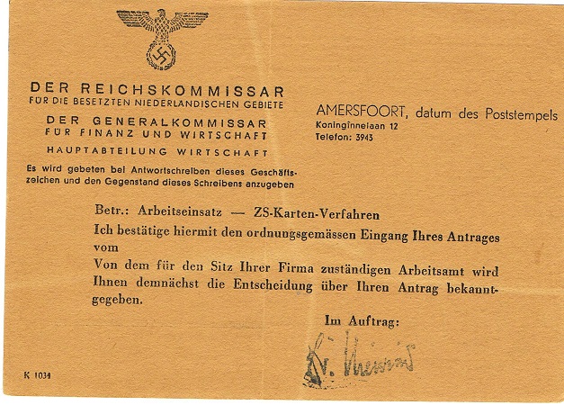 Post card Reichskommisar Niederländische Gebiete Arbeitseinsatz - Image 2
