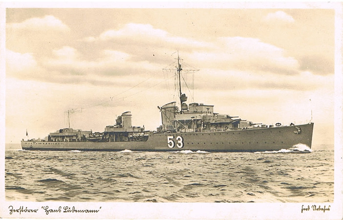 Kriegsmarine post card destroyer Zerstörer Z18 "Hans Lüdemann"