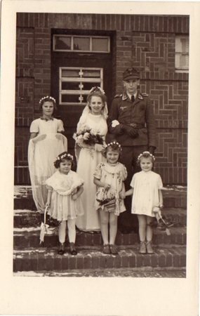 Postcard sized wedding photo Luftwaffe NCO Dresden