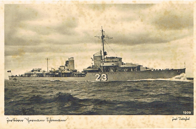 Kriegsmarine post card destroyer Zerstörer Z7 "Hermann Schoemann