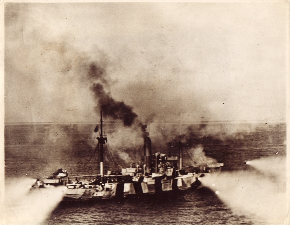 Press photo RAF beaufighter against German ship 1944