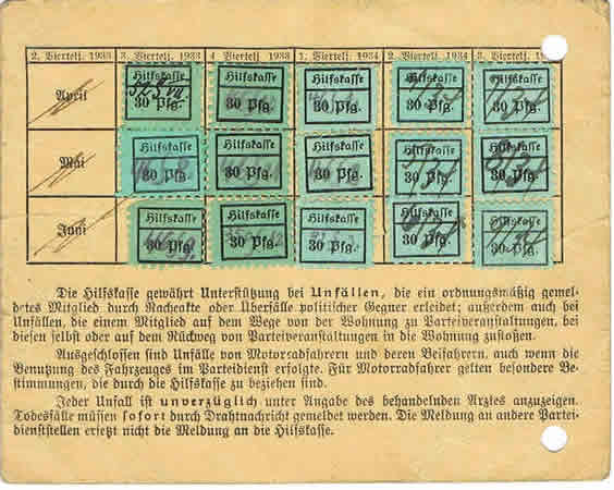 NSDAP Quittungskarte contribution card Gau Rheinpfalz 1933 - Image 2