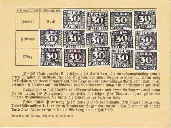 NSDAP Quittungskarte contribution card Gau Düsseldorf 1937 - Image 2