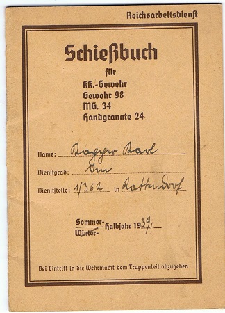 RAD shooting booklet Arbeitsmann 1/362 Rattendorf 1939