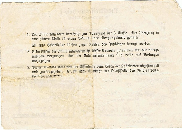 RAD WJ train ticket Hergenroth 1938 - Image 2
