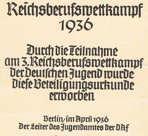 DAF Deutsche Jugend contest certificate 1936 - Image 2