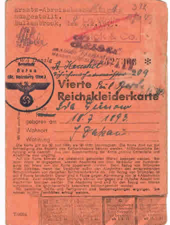 Reichskleiderkarte clothing ration card 1944 Dakau Rosenberg
