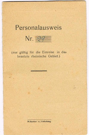 Identity card occupied Rhine area Mittelhofen 1923
