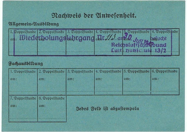 Luftschutz course participation card Berlin Wedding 1941 - Image 2