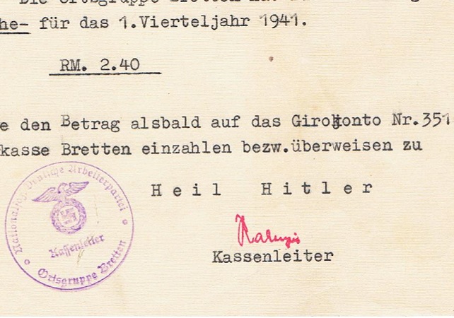 NSDAP invoice Parole der Woche Gau Baden Bretten 1941 - Image 3